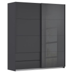 Dressing cu 2 uși glisante cu oglindă gri metalic, 175 cm lățime, 210 cm înălțime, 2 sertare și compartimentare premium, design modern pentru dormitor
