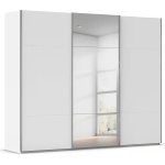 Dressing 271 cm lățime, 3 uși glisante cu fronturi din sticlă și oglindă centrală, culoare alb alpin, 223 cm înălțime, compartimentare premium cu 9 compartimente și 6 rafturi - imagine 3