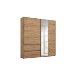Dressing cu 2 uși glisante cu oglindă, culoare stejar artizanal, 175 cm lățime, 210 cm înălțime, 2 sertare și compartimentare premium pentru dormitor - imagine 3