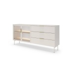 Comodă living modernă 181,3 cm cu sertare și vitrină, uși din sticlă riflată, LED integrat, MDF și PAL, culoare cashmere AUREA - imagine 2