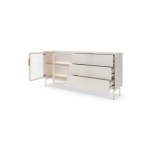 Comodă living modernă 181,3 cm cu sertare și vitrină, uși din sticlă riflată, LED integrat, MDF și PAL, culoare cashmere AUREA - imagine 3