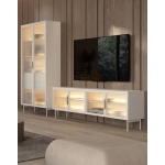 Comodă TV cashmere 181 cm cu 4 uși și iluminare LED, fronturi MDF cu sticlă, design modern elegant pentru living AUREA