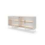 Comodă living modernă 181,5 cm cu vitrină, uși din sticlă riflată și LED, MDF și PAL, culoare cashmere AUREA - imagine 3