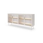 Comodă living modernă 181,5 cm cu vitrină, uși din sticlă riflată și LED, MDF și PAL, culoare cashmere AUREA - imagine 2
