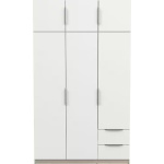 Dulap 119 cm lățime, 6 uși batante și 2 sertare, culoare alb mat/stejar, 203 cm înălțime, compartimentare premium cu rafturi și bară haine - imagine 2
