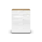 Comodă 80 cm lungime, 5 sertare, compartimentare premium, culoare alb alpin/stejar, 100 cm inaltime - imagine 2