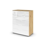 Comodă 80 cm lungime, 5 sertare, compartimentare premium, culoare alb alpin/stejar, 100 cm inaltime - imagine 3