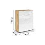 Comodă 80 cm lungime, 5 sertare, compartimentare premium, culoare alb alpin/stejar, 100 cm inaltime - imagine 4