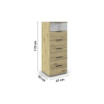Comodă 47 cm lungime, 6 sertare, compartimentare premium, culoare stejar/gri, 119 cm inaltime - imagine 2
