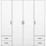 Dulap 187 cm lățime, 4 uși batante și 4 sertare, culoare alb alpin, 194 cm înălțime, compartimentare premium cu 7 rafturi și bară haine - imagine 2