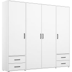 Dulap 187 cm lățime, 4 uși batante și 4 sertare, culoare alb alpin, 194 cm înălțime, compartimentare premium cu 7 rafturi și bară haine - imagine 3