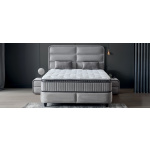 Pat Boxspring FALLONE cu ladă de depozitare, structură metalică, material și saltea premium cu topper integrat - imagine 2