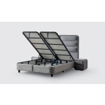 Pat Boxspring FALLONE cu ladă de depozitare, structură metalică, material și saltea premium cu topper integrat - imagine 4