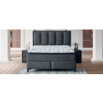 Pat Boxspring HERMES cu lada de depozitare, structura metalica, material si saltea premium cu topper integrat - imagine 2