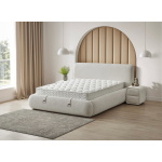 Pat Boxspring SENSO cu ladǎ de depozitare, structurǎ metalicǎ, material si saltea premium cu topper integrat