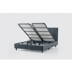 Pat Boxspring LOFT cu ladă de depozitare, structură metalică, saltea premium cu topper integrat, material catifelat - imagine 4