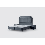 Pat Boxspring MADRID cu ladă de depozitare, structură metalică, saltea premium cu topper integrat, material catifelat - imagine 2