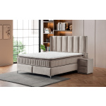 Pat Boxspring EDDA cu lada de depozitare, structura metalica, saltea premium cu topper integrat, material catifelat
