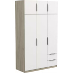 Dulap 119 cm lățime, 6 uși batante și 2 sertare, culoare alb mat/stejar, 203 cm înălțime, compartimentare premium cu rafturi și bară haine - imagine 4