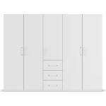 Dulap 251 cm lățime, 5 uși batante și 3 sertare, compartimentare premium cu bară haine, culoare alb alpin, material lemnos, 197 cm înălțime, design modern pentru dormitor - imagine 2