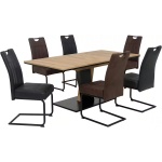 Masă dining extensibilă 140-180x90 cm, stejar-negru, material lemnos, înălțime 76 cm, design modern pentru bucătărie sau living