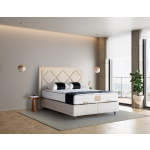 Pat Boxspring POINT cu lada de depozitare, structura metalica, saltea premium, material catifelat