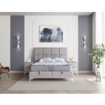 Pat Boxspring RELAX cu lada de depozitare, structura metalica, saltea premium, material catifelat - imagine 2