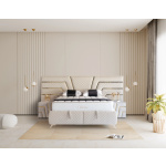 Pat Boxspring VERONA cu lada de depozitare, structura metalica, saltea premium, material catifelat - imagine 2
