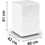 Comodă 40 cm lățime, 3 sertare cu fronturi din sticlă, culoare alb alpin, material PAL, 61 cm înălțime, design modern pentru dormitor - imagine 2