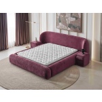 Pat Boxspring IVONE, structura metalica, material si saltea premium cu topper integrat
