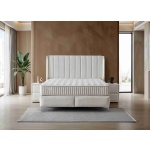 Pat Boxspring LOUVRE cu ladă de depozitare, structura metalica, material și saltea premium, LED-uri integrate in capatai - imagine 3
