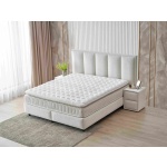 Pat Boxspring ASTORIA cu ladă de depozitare și saltea pocket spring cu topper integrat, design modern, tapițat premium