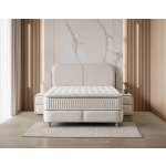 Pat Boxspring PORTO cu ladă de depozitare, structura metalica, material și saltea premium cu topper integrat - imagine 2
