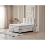 Pat Boxspring LONDON cu ladă de depozitare, structura metalica, material și saltea premium cu topper integrat - imagine 2