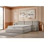 Pat Boxspring MILANO cu ladă de depozitare, structura metalica, material și saltea premium cu topper integrat, design modern - imagine 2