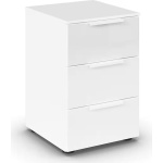 Comodă 40 cm lățime, 3 sertare cu fronturi din sticlă, culoare alb alpin, material PAL, 61 cm înălțime, design modern pentru dormitor - imagine 3