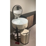 Măsuță de toaletă rotundă 56 cm, oglindă LED touch cu iluminare reglabilă, sertar și taburet inclus, design modern elegant, finisaj premium, ideală pentru dormitor CORAL - imagine 2