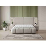 Pat Boxspring MERIVO LUX cu ladă de depozitare, structura metalica, material și saltea premium, design modern, LED-uri incorporate - imagine 2