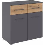 Comoda 93 cm latime, 2 usi batante, 2 sertare, culoare gri metalic, 81 cm inaltime - imagine 2