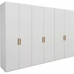 Dulap 300 cm lățime, 6 uși batante, compartimentare premium cu 6 compartimente și 3 bare haine, culoare alb alpin, material PAL, 223 cm înălțime, design modern pentru dormitor - imagine 2