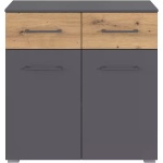 Comoda 93 cm latime, 2 usi batante, 2 sertare, culoare gri metalic, 81 cm inaltime - imagine 3