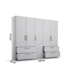 Dulap 226 cm lățime, 5 uși batante și 4 sertare, culoare gri mătase, 210 cm înălțime, compartimentare premium pentru organizare eficientă - imagine 2