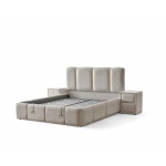 Pat Boxspring ALLURE PRO cu ladă de depozitare, structura metalica, material si saltea premium, LED-uri integrate in capatai - imagine 4