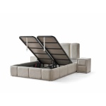 Pat Boxspring ALLURE PRO cu ladă de depozitare, structura metalica, material si saltea premium, LED-uri integrate in capatai - imagine 5
