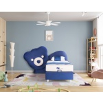 Pat 120×200 cm, tapițat catifea premium, tăblie tip urs, culoare albastru regal cu accente albe, design jucăuș și sigur BEAR - imagine 2