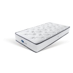 Pat 120×200 cm, tapițat catifea premium, tăblie tip urs, culoare albastru regal cu accente albe, design jucăuș și sigur BEAR - imagine 3