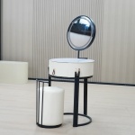 Măsuță de toaletă rotundă 56 cm, oglindă LED touch cu iluminare reglabilă, sertar și taburet inclus, design modern elegant, finisaj premium, ideală pentru dormitor CORAL