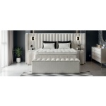 Pat Boxspring PALAZO cu ladă de depozitare, structura metalica, material și saltea premium cu topper integrat, LED-uri incorporate in capatai - imagine 2