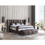 Pat Boxspring KING MASTER cu ladă de depozitare, structura metalica, material și saltea premium cu topper integrat, bancuta separata