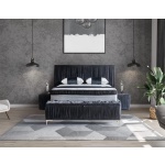 Pat Boxspring WRINKLE cu ladă de depozitare și saltea premium, bancuta separata, design modern, tapițat premium - imagine 2